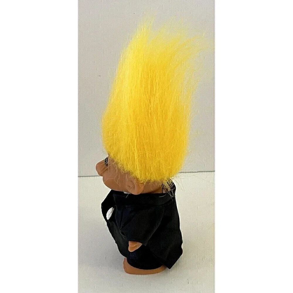 Vintage Russ Troll Doll Groom Yellow Hair Glass Brown Eyes Black Tuxedo Burdundy